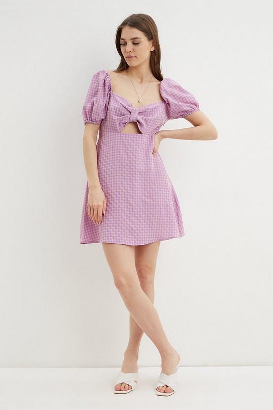 Dorothy Perkins Lilac Gingham Puff Sleeve Mini Dress 2