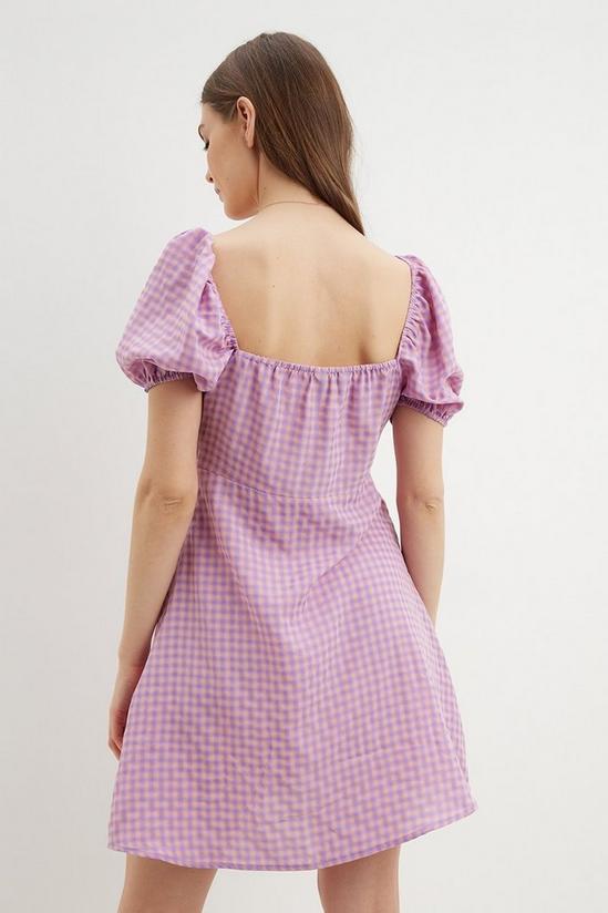 Dorothy Perkins Lilac Gingham Puff Sleeve Mini Dress 3