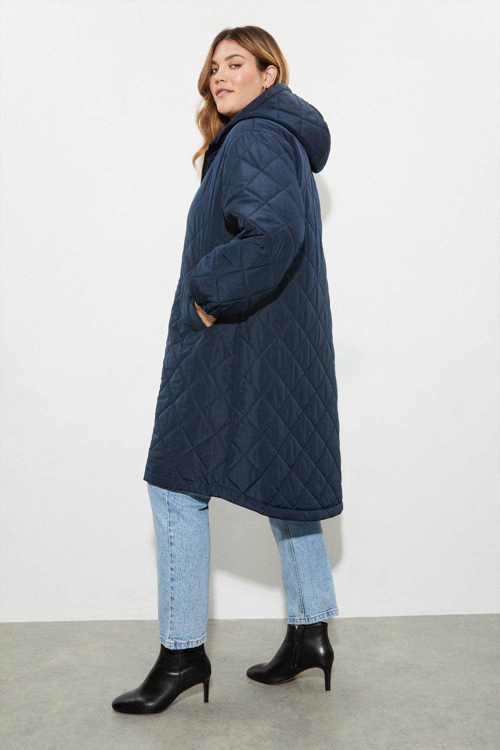 Womens Curve Oversized Hooded Diamond Quilted Parka Coat
