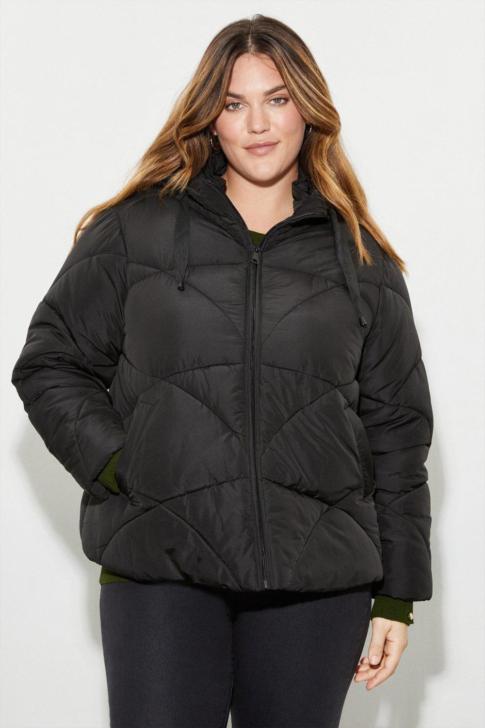 Womens Curve Short Padded Coat With Contrast Trims