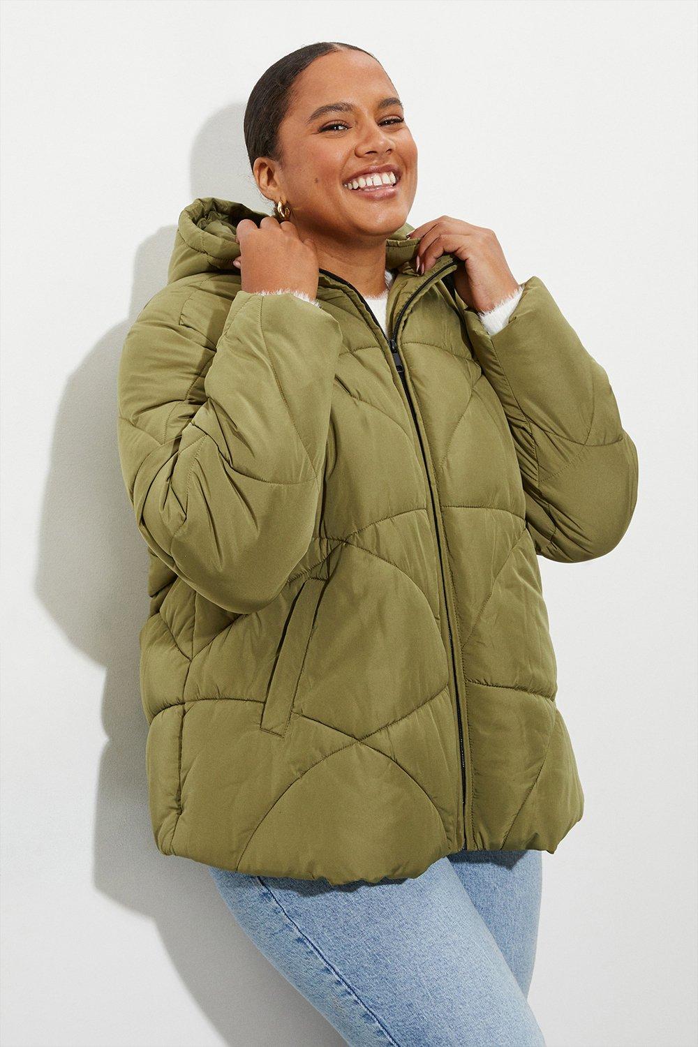 Womens Curve Short Padded Coat With Contrast Trims