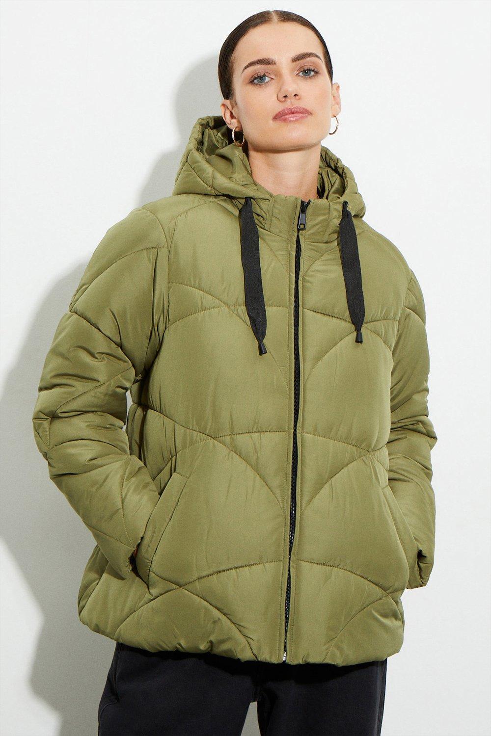 Womens Petite Short Padded Coat With Contrast Trims