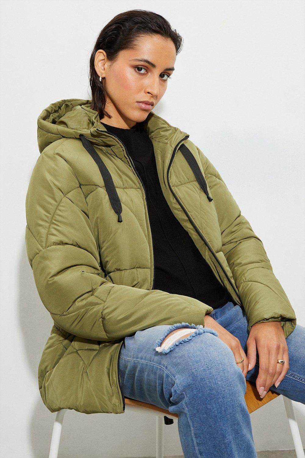 Womens Tall Short Padded Coat With Contrast Trims