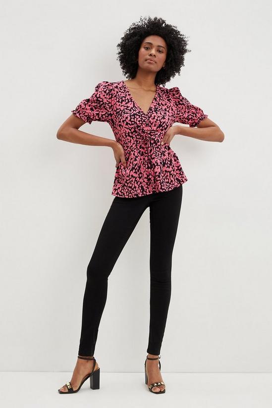 Dorothy Perkins Tall Pink Printed V Neck Ruched Front Top 2