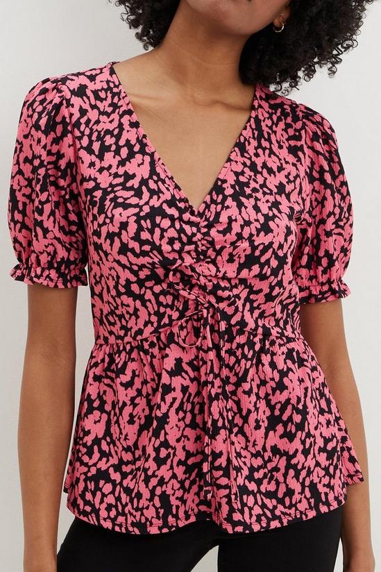 Dorothy Perkins Tall Pink Printed V Neck Ruched Front Top 4