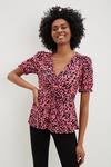 Dorothy Perkins Petite Pink Printed V Neck Ruched Front Top thumbnail 1