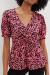 Dorothy Perkins Petite Pink Printed V Neck Ruched Front Top thumbnail 4