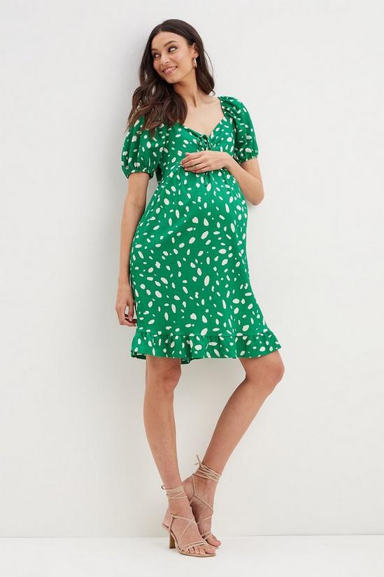 Dorothy Perkins Maternity Green Print Ruched Front Mini Dress 1
