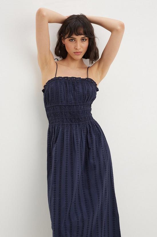 Dorothy Perkins Tall Navy Broderie Ruched Midi Dress 1