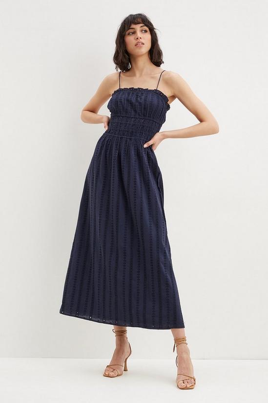 Dorothy Perkins Tall Navy Broderie Ruched Midi Dress 2