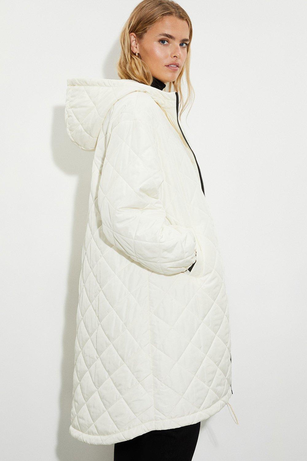 Women’s Oversized Hooded Diamond Quilted Parka Coat - cream - XL