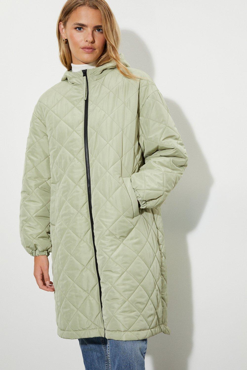 Women’s Oversized Hooded Diamond Quilted Parka Coat - sage - L