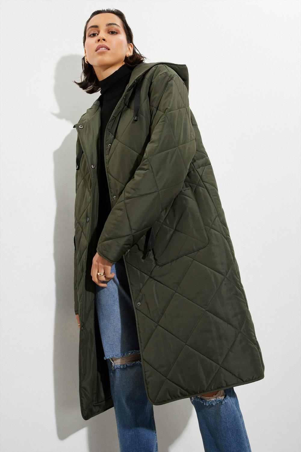 Womens Longline Contrast Drawstring Padded Parka Coat product