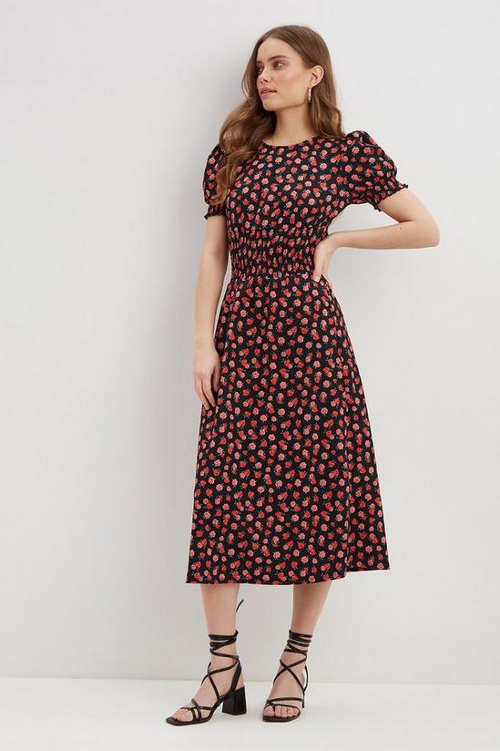 Dorothy Perkins Black Rose Textured Shirred Waist Midi Dress 1