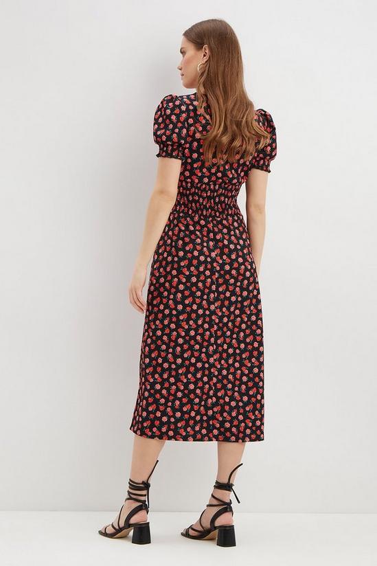 Dorothy Perkins Black Rose Textured Shirred Waist Midi Dress 3
