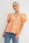 Dorothy Perkins Petite Floral Ruched Sleeve Top thumbnail 1