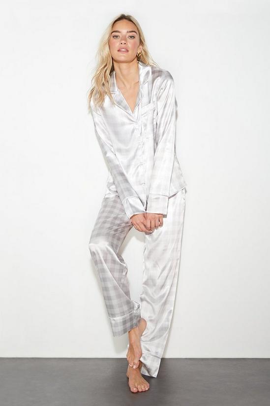 Dorothy Perkins Satin Gingham Shirt Pyjama Set 1