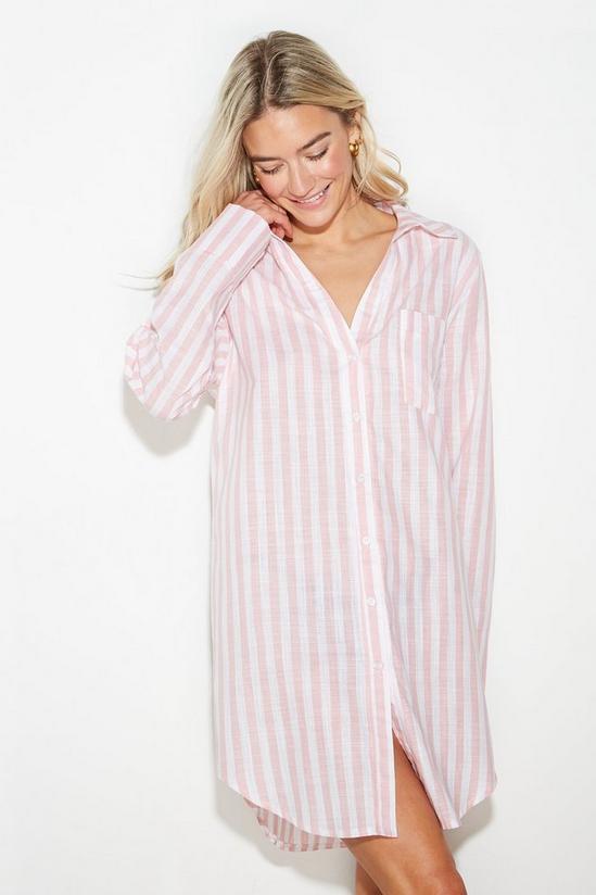 Dorothy Perkins Pink Stripe Revere Shirt Nightie 1