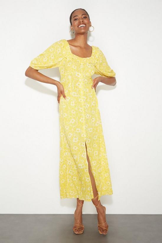 Dorothy Perkins Tall Yellow Floral Button Midi Dress 2