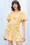 Dorothy Perkins Yellow Large Floral Ruched Mini Dress thumbnail 1
