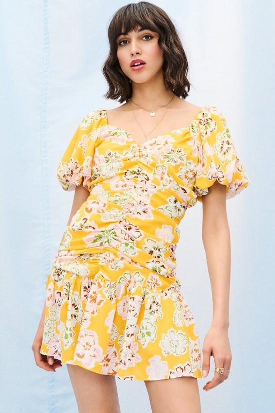 Dorothy Perkins Yellow Large Floral Ruched Mini Dress 1