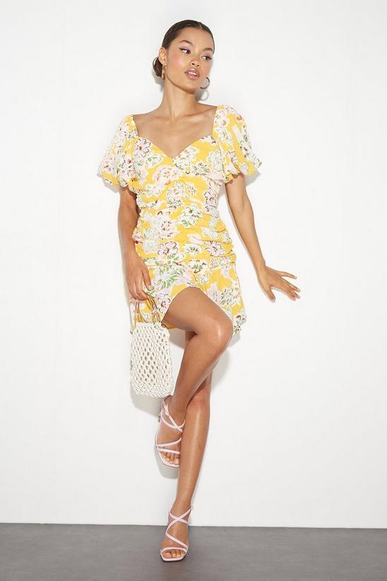 Dorothy Perkins Yellow Large Floral Ruched Mini Dress 2