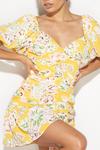 Dorothy Perkins Yellow Large Floral Ruched Mini Dress thumbnail 4