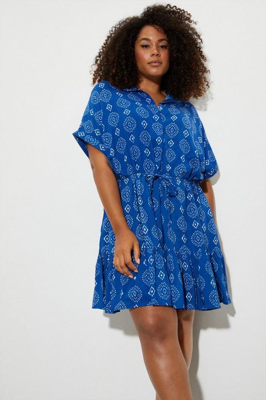 Dorothy Perkins Curve Blue Geo Floral Frill Hem Shirt Dress 2