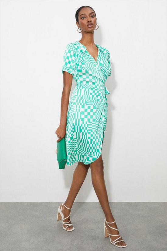 Dorothy Perkins Tall Green Geo Print Tie Front Shirt Dress 1
