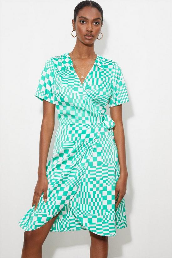 Dorothy Perkins Tall Green Geo Print Tie Front Shirt Dress 2