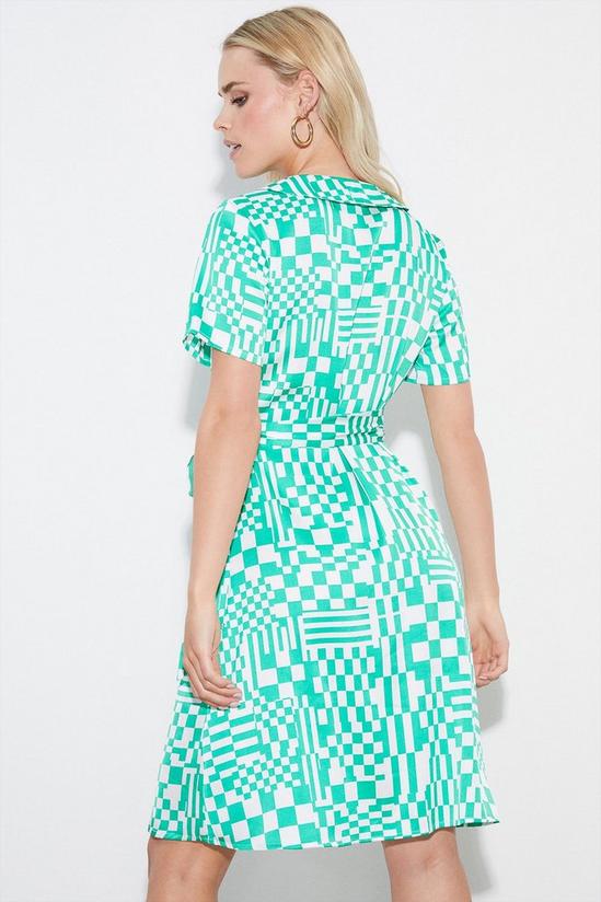 Dorothy Perkins Petite Green Geo Print Tie Front Shirt Dress 3