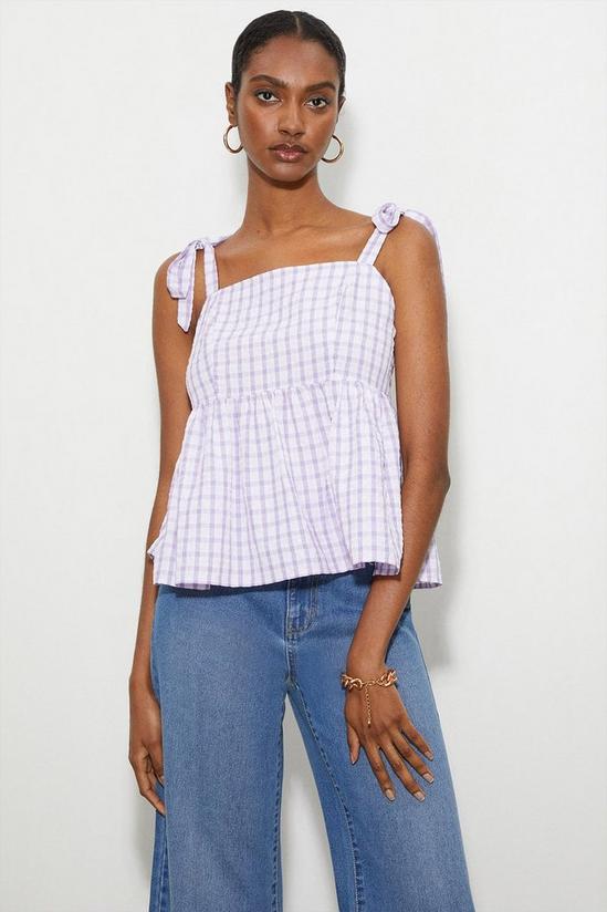 Dorothy Perkins Tall Lilac Gingham Tie Shoulder Top 1