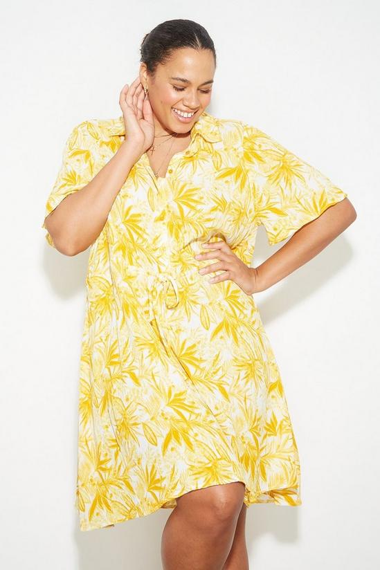 Dorothy Perkins Curve Yellow Tropical Tie Waist Shirt Dress 1