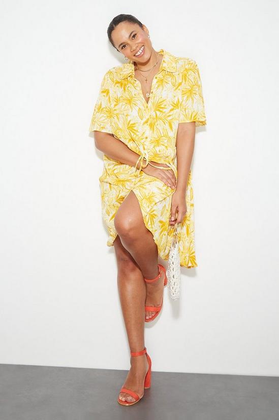 Dorothy Perkins Curve Yellow Tropical Tie Waist Shirt Dress 2