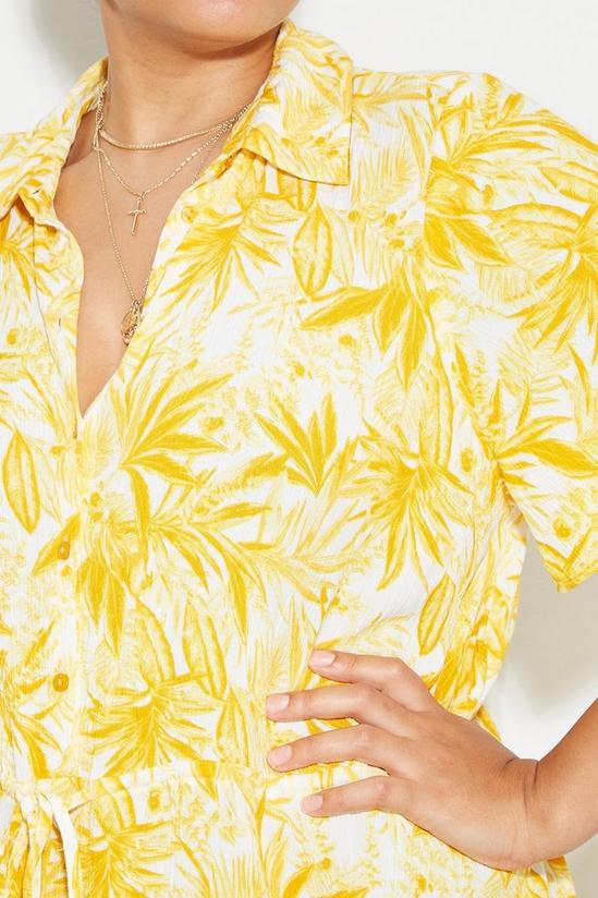 Dorothy Perkins Curve Yellow Tropical Tie Waist Shirt Dress 4