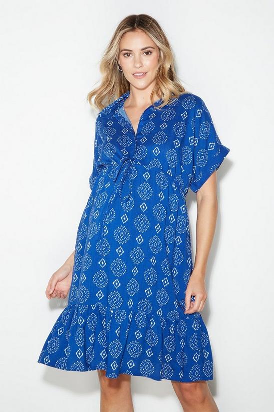 Dorothy Perkins Maternity Blue Geo Frill Hem Shirt Dress 1