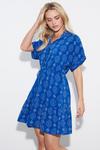 Dorothy Perkins Petite Blue Geo Floral Frill Hem Shirt Dress thumbnail 2