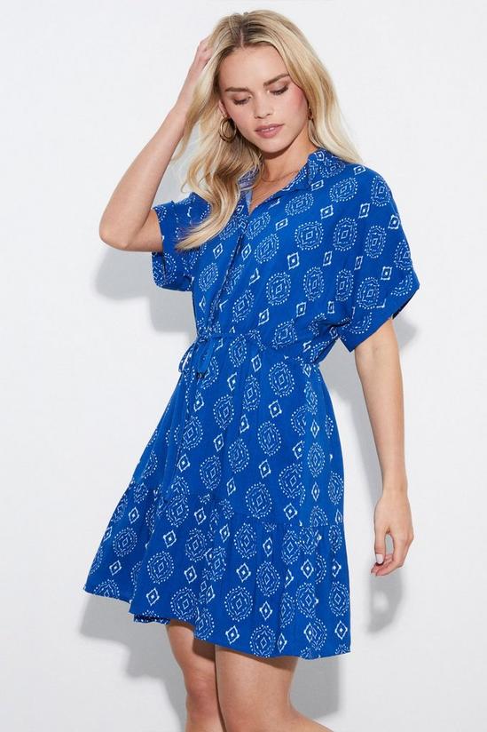 Dorothy Perkins Petite Blue Geo Floral Frill Hem Shirt Dress 2