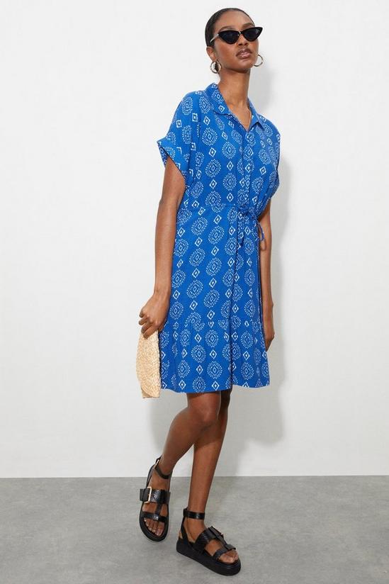 Dorothy Perkins Tall Blue Geo Floral Frill Hem Shirt Dress 1