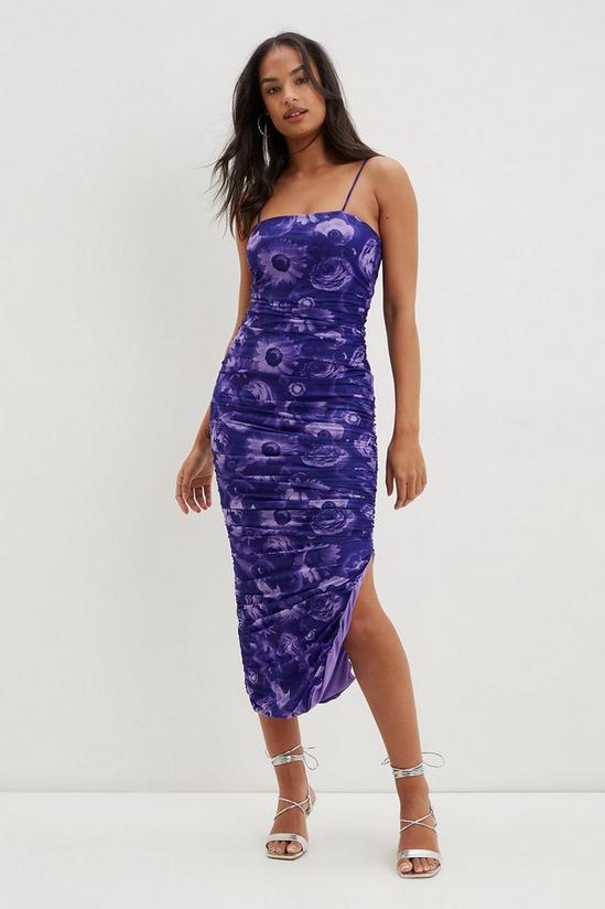 Dorothy Perkins Purple Floral Mesh Ruched Midi Dress 2
