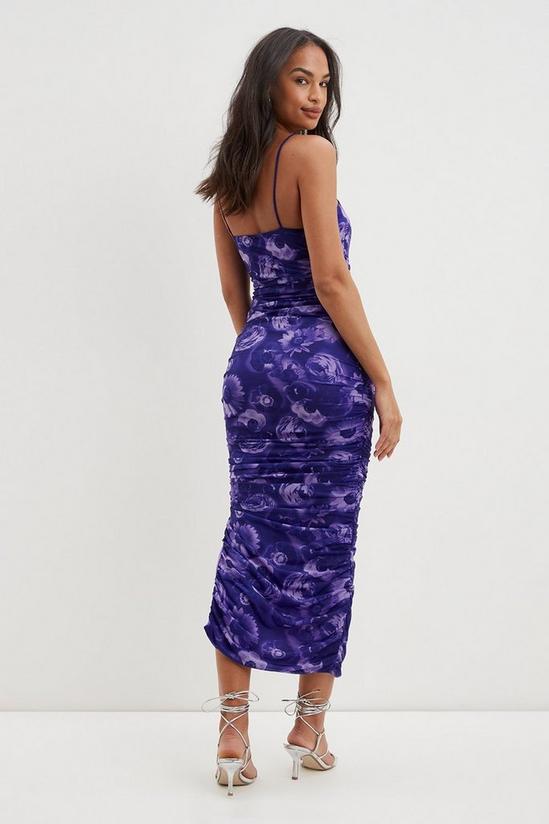 Dorothy Perkins Purple Floral Mesh Ruched Midi Dress 3