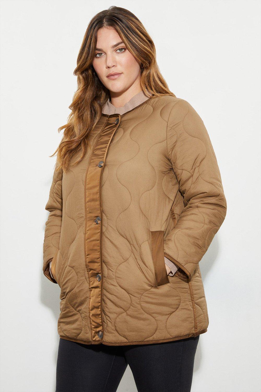 Women’s Curve Contrast Detail Quilted Jacket - chocolate - XXL