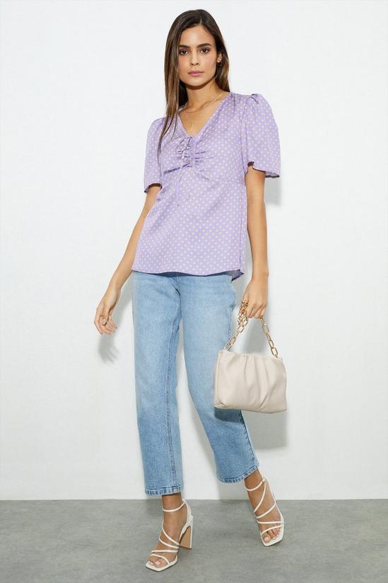 Dorothy Perkins Petite Lilac Spot Satin Ruched Front Top 2
