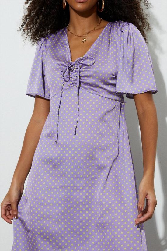 Dorothy Perkins Petite Lilac Spot Satin Angel Sleeve Dress 4