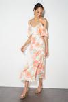 Dorothy Perkins Tall Orange Floral Satin Frill Midaxi Dress thumbnail 1