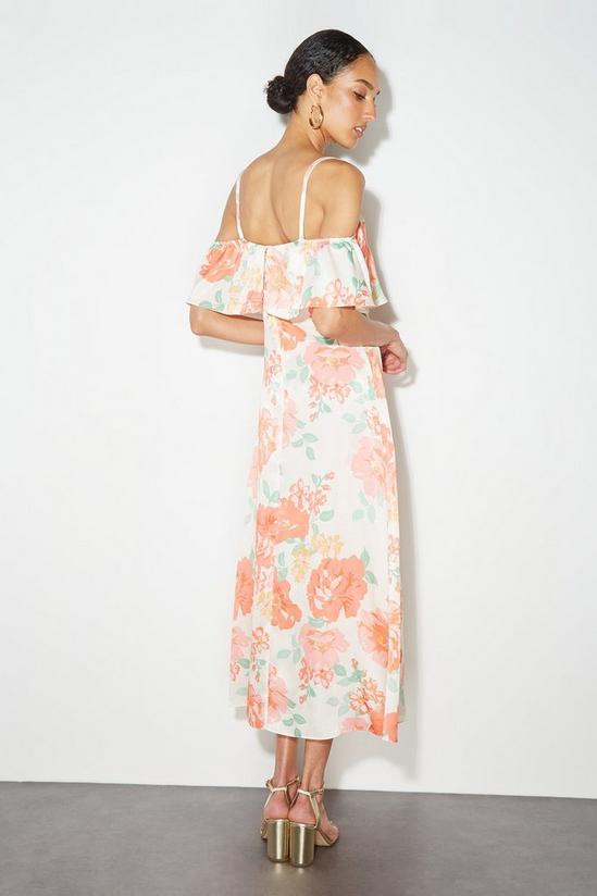 Dorothy Perkins Tall Orange Floral Satin Frill Midaxi Dress 3