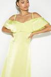 Dorothy Perkins Petite Lime Satin Frill Shoulder Midaxi Dress thumbnail 2