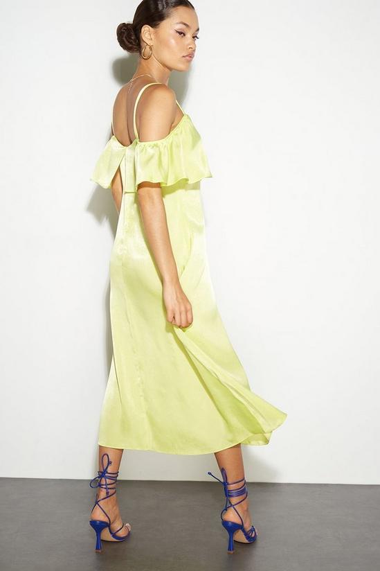Dorothy Perkins Petite Lime Satin Frill Shoulder Midaxi Dress 3