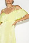 Dorothy Perkins Petite Lime Satin Frill Shoulder Midaxi Dress thumbnail 4