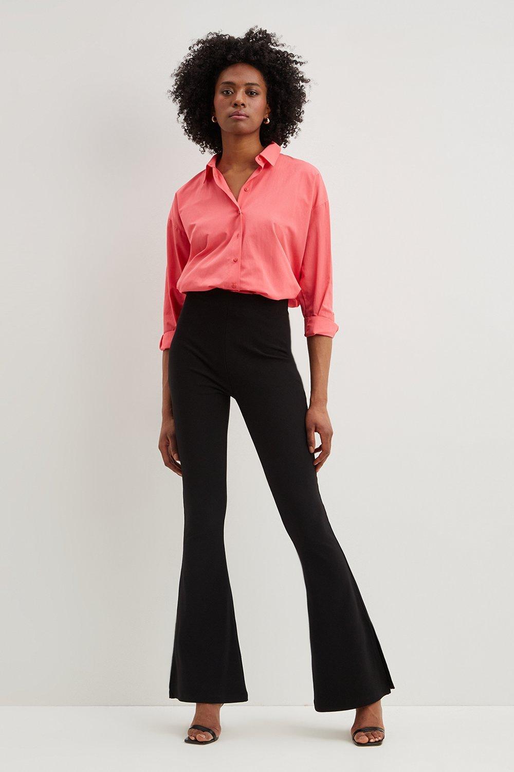 Tall Black Ribbed Kick Flare Trousers